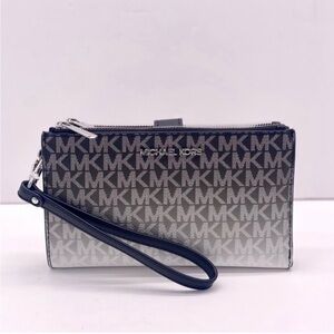 Michael Kors Jet Set Large Ombré Signature Logo Wristlet Wallet Phone BLACK NWT